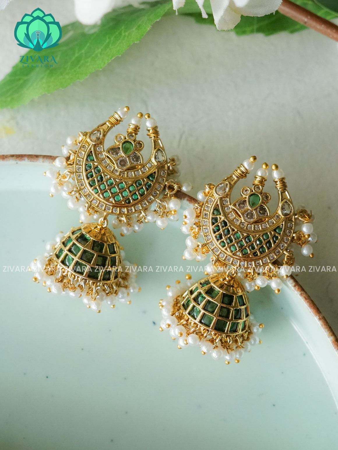 Green Moon- Bridal PREMIUM MATTE  polish JHUMKA- latest jewellery collection- zivara fashion
