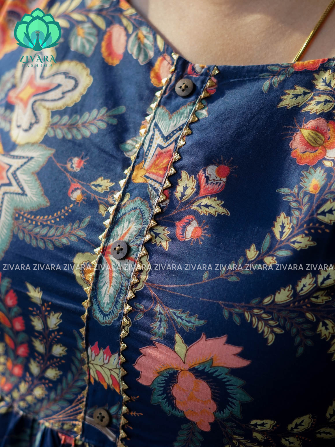 Manvi - Blue   floral cotton long maxi for women- Label Zivara