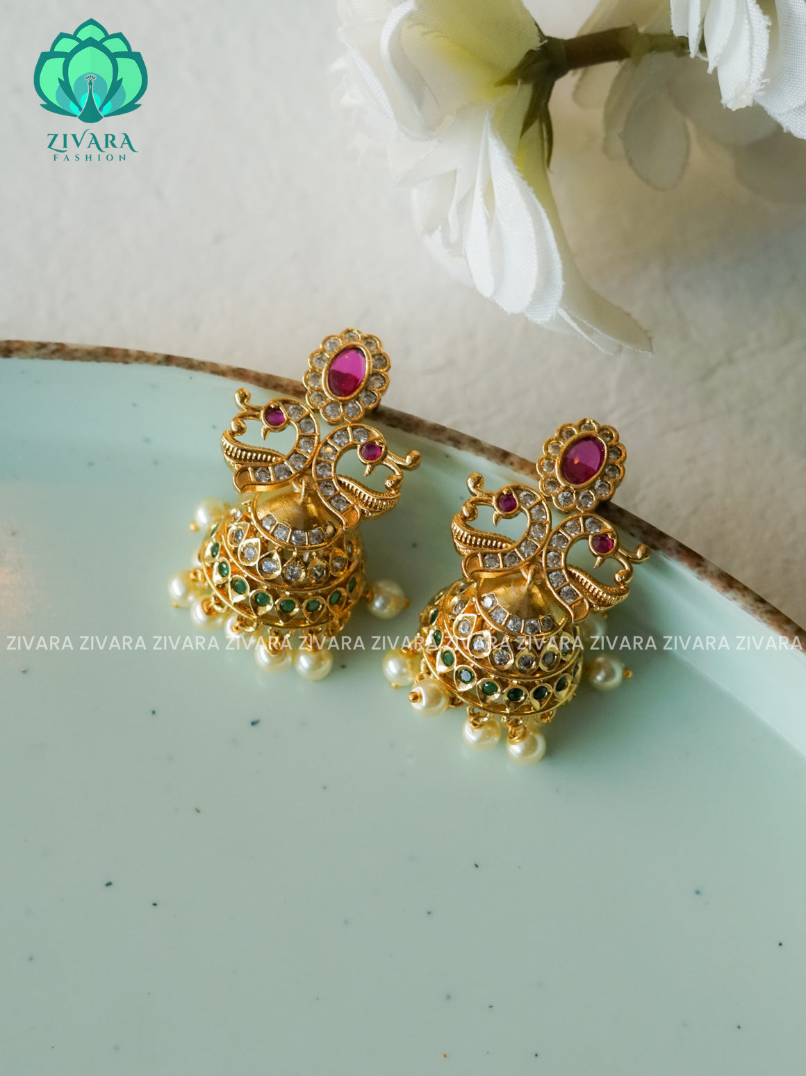 Peacock Medium sized - TRADITIONAL PREMIUM MATTE  polish JHUMKA- latest jewellery collection- zivara fashion