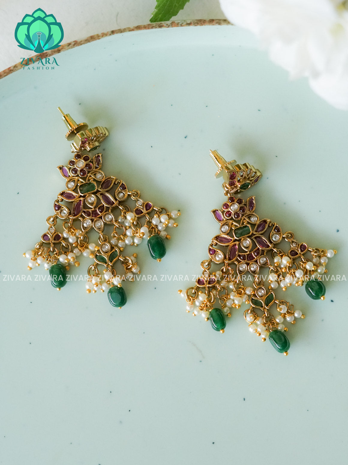 DIYA- BEAUTIFUL FESTIVE GREEN BEADS BALI -PREMIUM MATTE  polish BALI- latest jewellery collection- zivara fashion