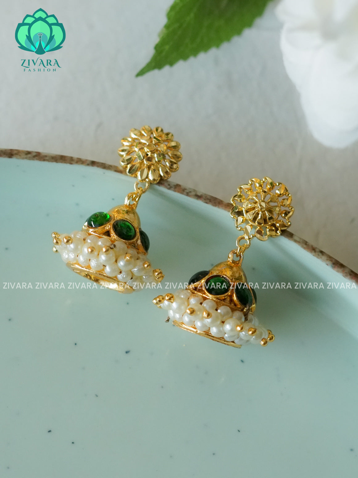 GREEN - SCREW BACK HANDMADE JHUMKAS - latest kemp dance jewellery collection