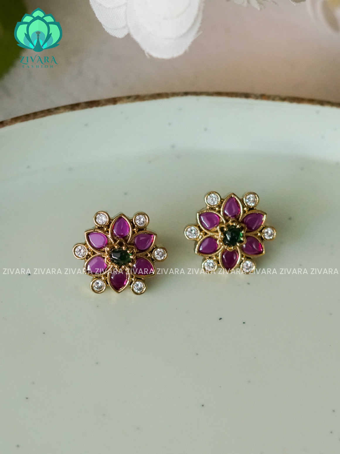 SMALL SIZE REAL KEMP STUD - latest jewellery collection- zivara fashion