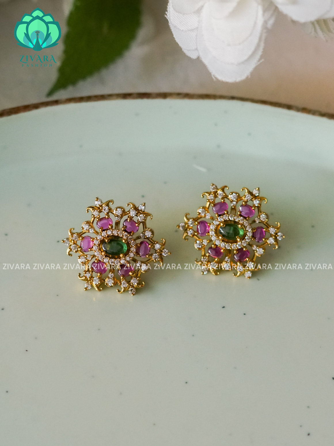 SMALL SIZE REAL KEMP STUD - latest jewellery collection- zivara fashion