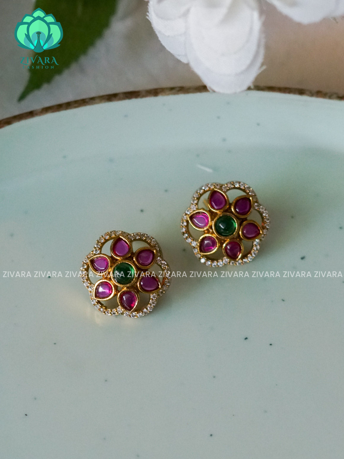 SMALL SIZE REAL KEMP STUD - latest jewellery collection- zivara fashion