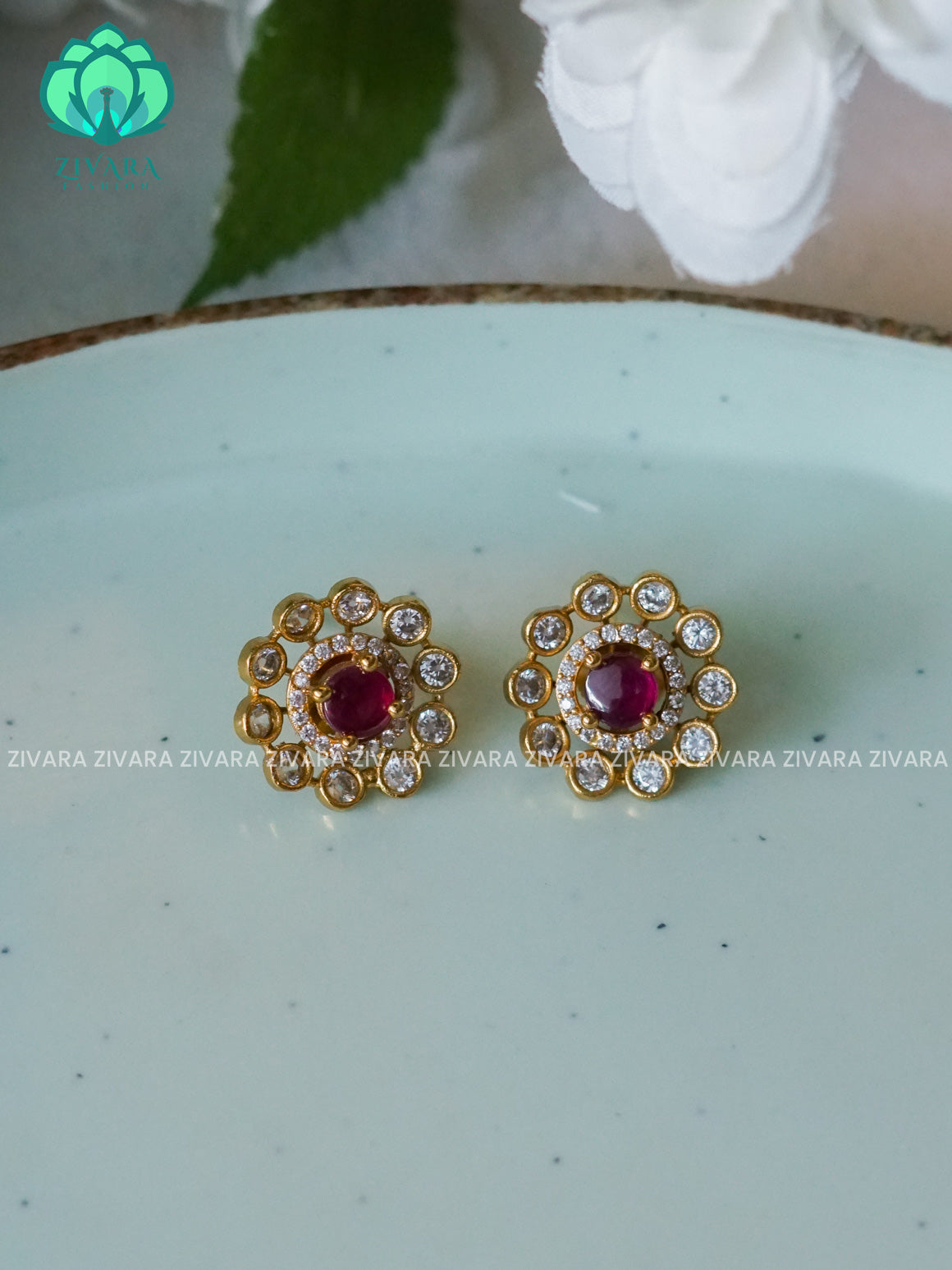 SMALL SIZE REAL KEMP STUD - latest jewellery collection- zivara fashion