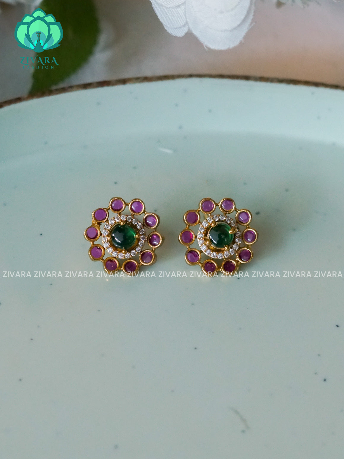 SMALL SIZE REAL KEMP STUD - latest jewellery collection- zivara fashion