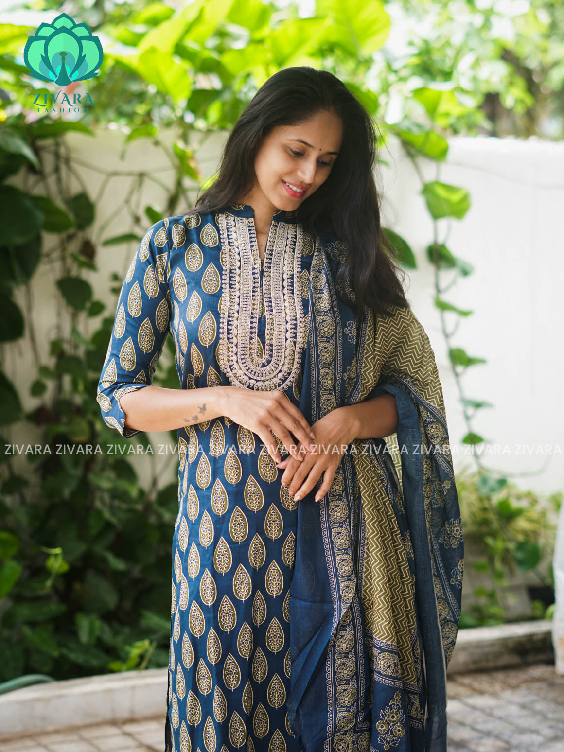 AHAANA - TEAL BLUE - MUL COTTON - SALWAR SUIT WITH DUPATTA - LABEL ZIVARA