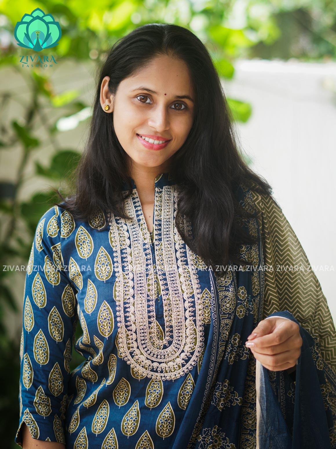 AHAANA - TEAL BLUE - MUL COTTON - SALWAR SUIT WITH DUPATTA - LABEL ZIVARA