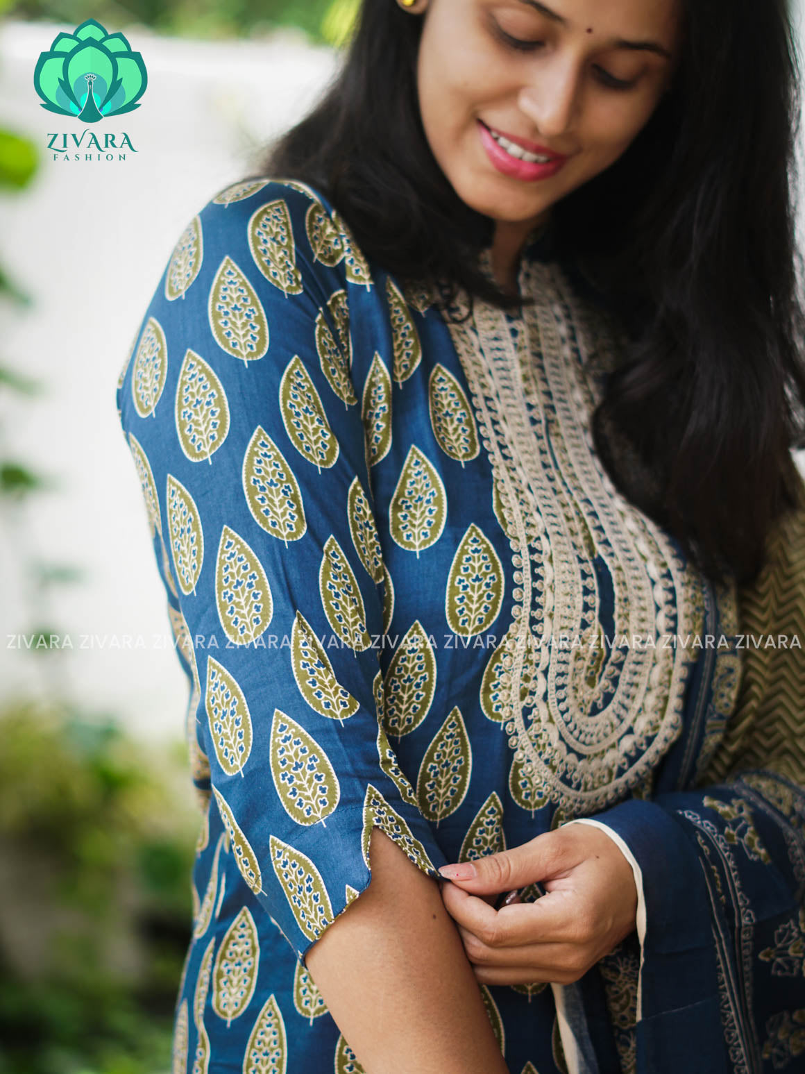 AHAANA - TEAL BLUE - MUL COTTON - SALWAR SUIT WITH DUPATTA - LABEL ZIVARA