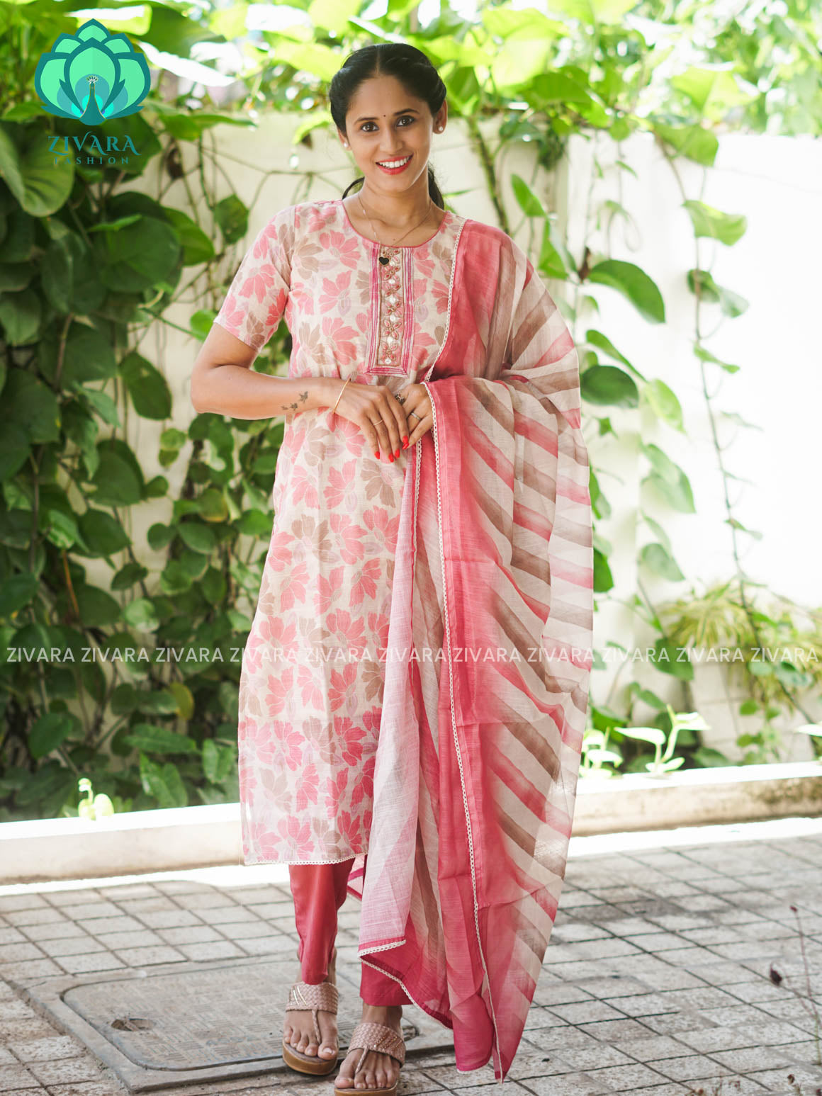 MANASA - PINK - HANDLOOM SEMI LINEN - SALWAR SUIT WITH DUPATTA - LABEL ZIVARA