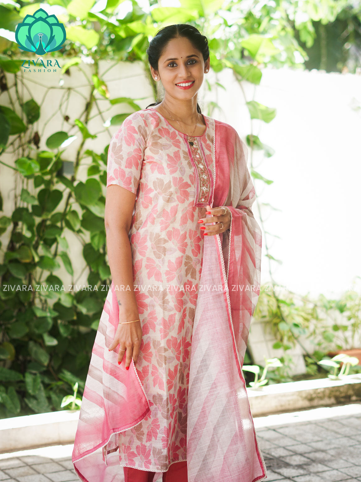 MANASA - PINK - HANDLOOM SEMI LINEN - SALWAR SUIT WITH DUPATTA - LABEL ZIVARA