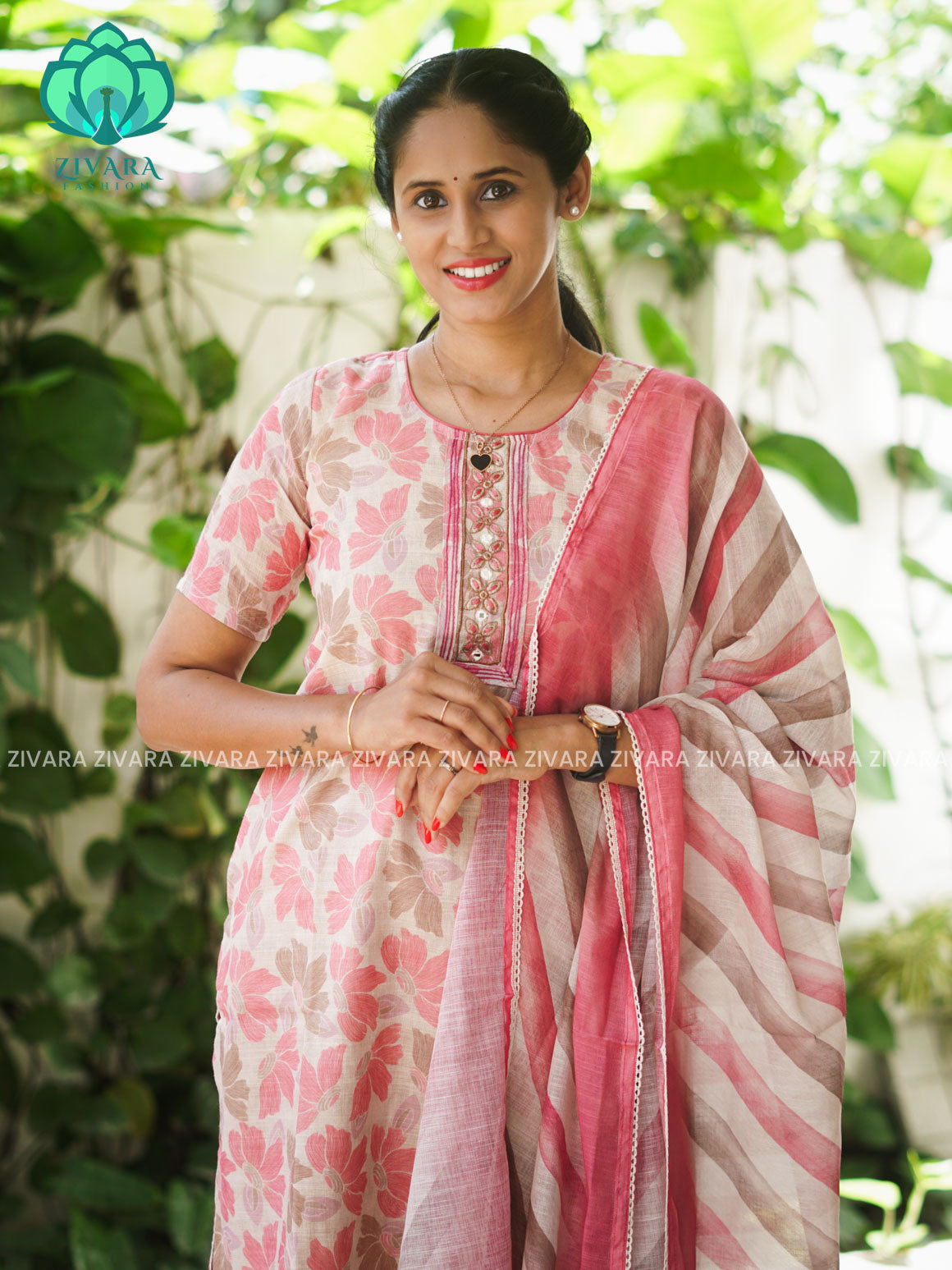 MANASA - PINK - HANDLOOM SEMI LINEN - SALWAR SUIT WITH DUPATTA - LABEL ZIVARA