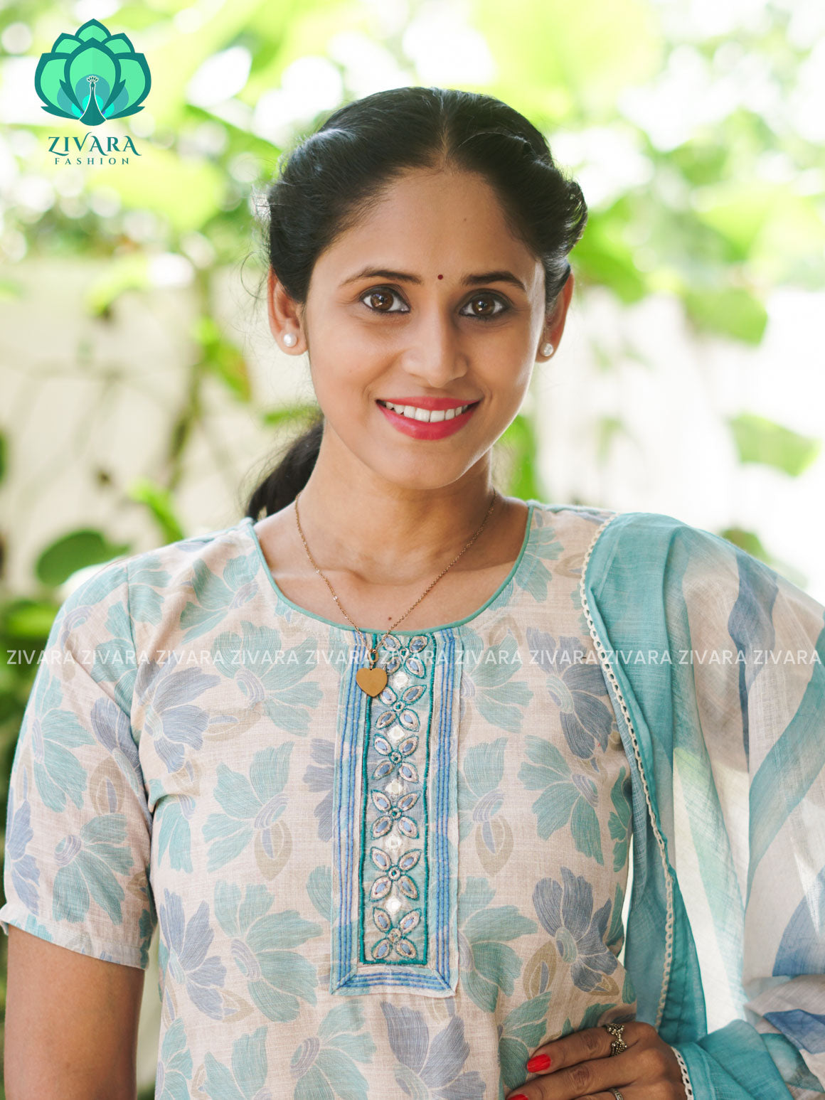 MANASA - BLUE - HANDLOOM SEMI LINEN PATCH WORK - SALWAR SUIT WITH DUPATTA - LABEL ZIVARA