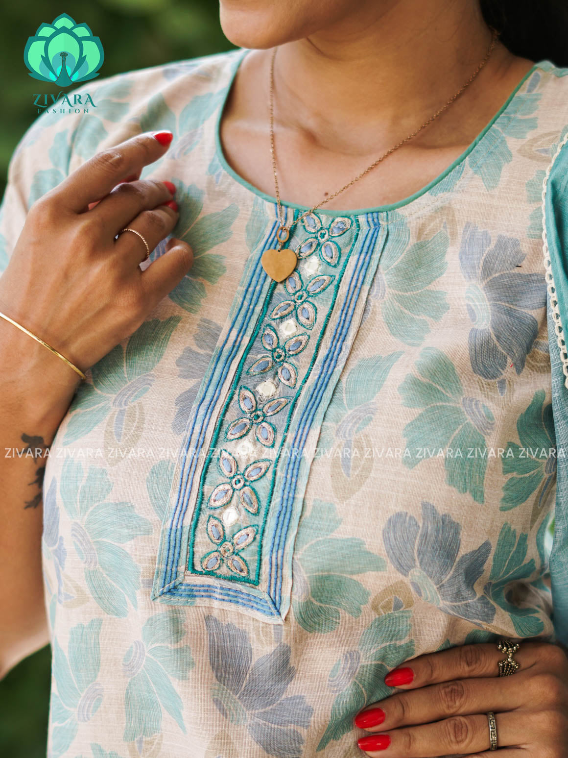 MANASA - BLUE - HANDLOOM SEMI LINEN PATCH WORK - SALWAR SUIT WITH DUPATTA - LABEL ZIVARA