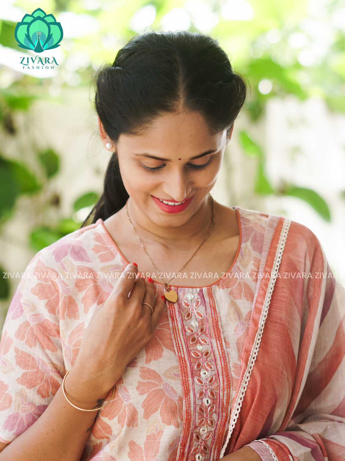 MANASA - PEACH - HANDLOOM SEMI LINEN PATCH WORK - SALWAR SUIT WITH DUPATTA - LABEL ZIVARA