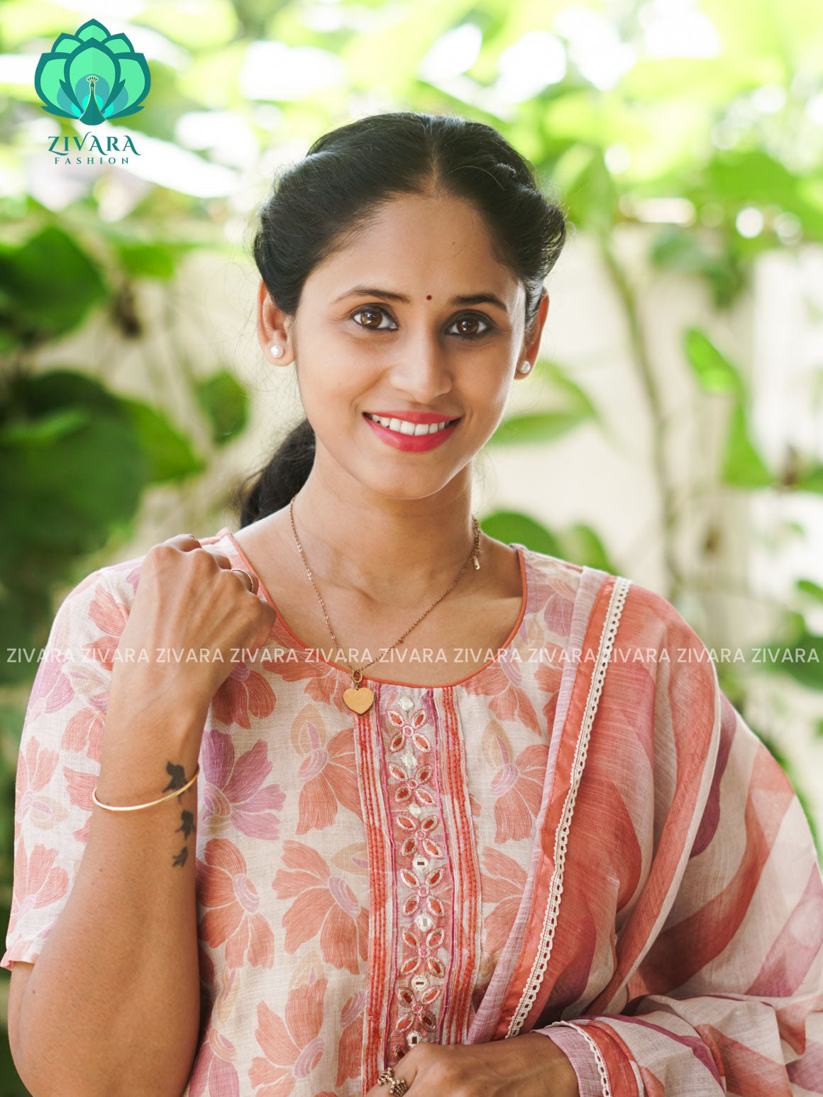 MANASA - PEACH - HANDLOOM SEMI LINEN PATCH WORK - SALWAR SUIT WITH DUPATTA - LABEL ZIVARA