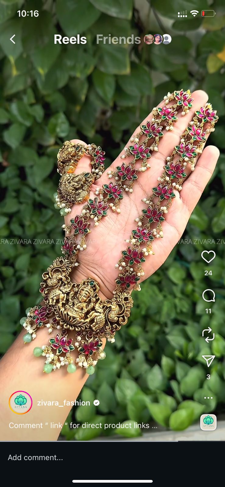 TEMPLE LOTUS GREEN BEADS  -Traditional normal MATTE polish MIDCHEST haaram/neckwear with earrings- Zivara Fashion