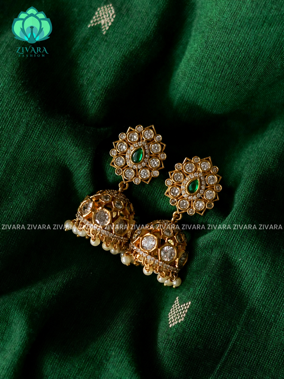 GREEN TEAR JHUMKA- Bridal PREMIUM MATTE  polish JHUMKA- latest jewellery collection- zivara fashion
