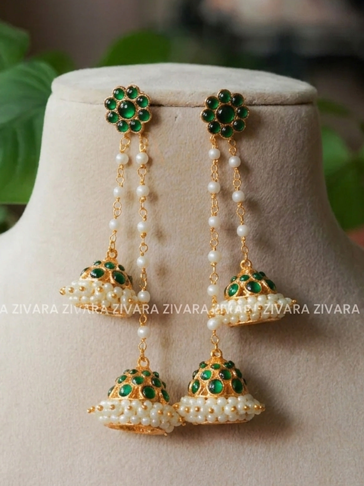 GREEN - SHWETHA LONG  BIG SIZE - HANDMADE JHUMKAS - latest kemp dance jewellery collection
