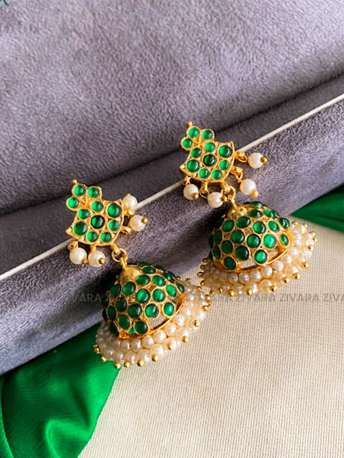 GREEN  -THARUNIKA   - HANDMADE JHUMKAS - latest kemp dance jewellery collection