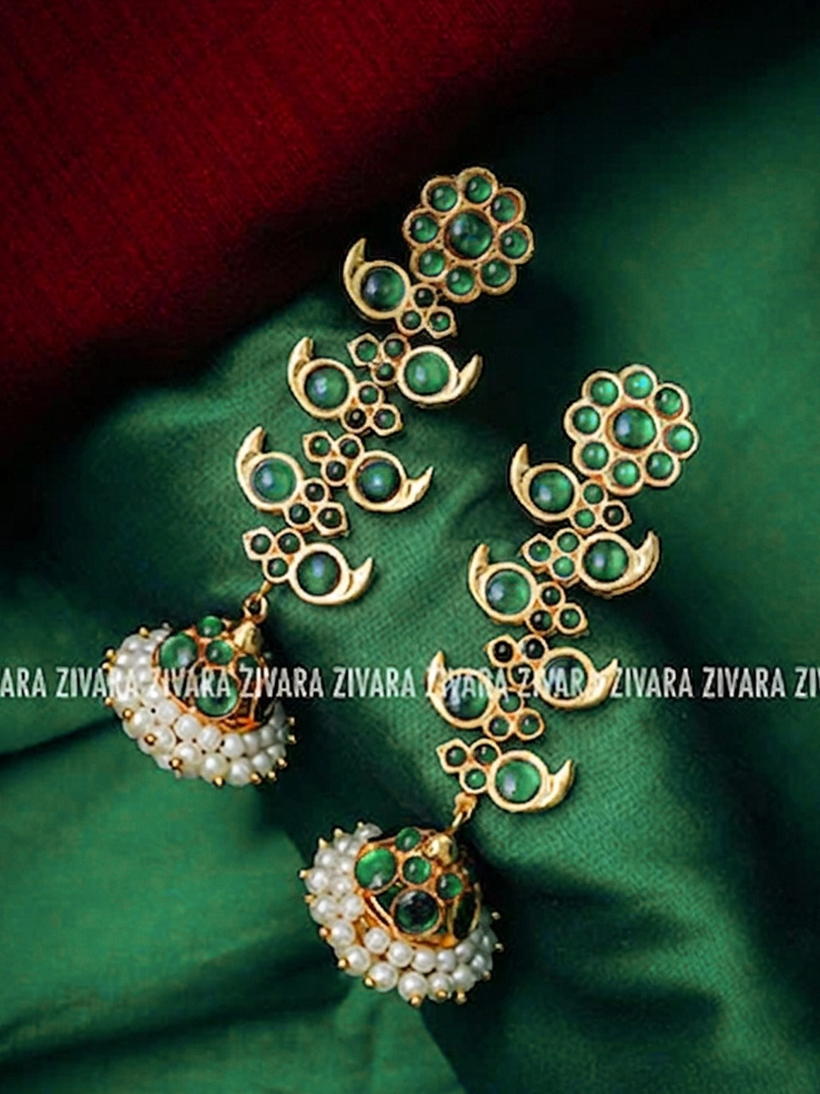 GREEN - IYAL  - LONG HANDMADE JHUMKAS - latest kemp dance jewellery collection