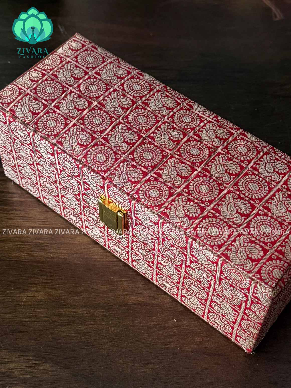 CRIMSON RED BROCADE - BANGLE BOX - JEWELLERY ORGANISER FOR GOLD JEWELLERY - ZIVARA FASHION