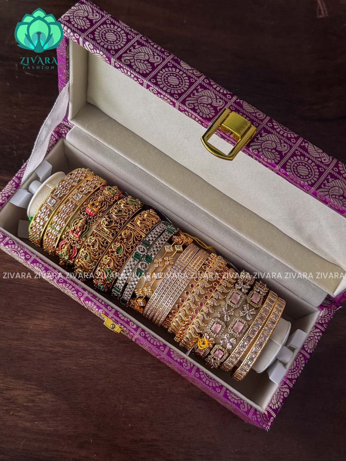 RANI PINK BROCADE - BANGLE BOX - JEWELLERY ORGANISER FOR GOLD JEWELLERY - ZIVARA FASHION