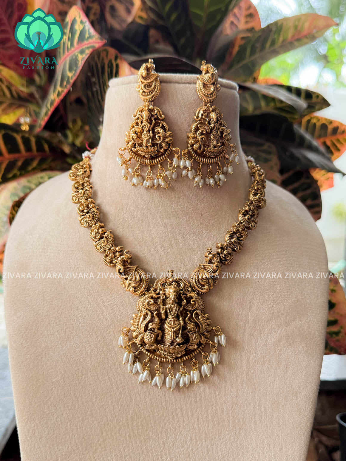 TEMPLE NO STONE NORMAL MATTE neckwear with earrings- Zivara Fashion- latest jewellery design