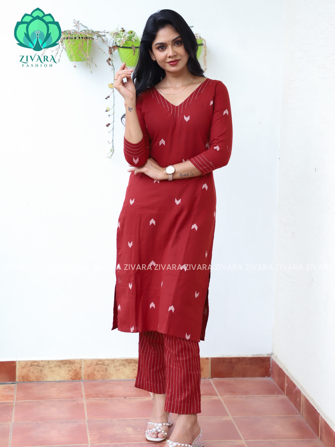 REDDISH BROWN  - Mona-  pure handloom cotton pre-washed Full length straight cut coord sets for women- Label Zivara