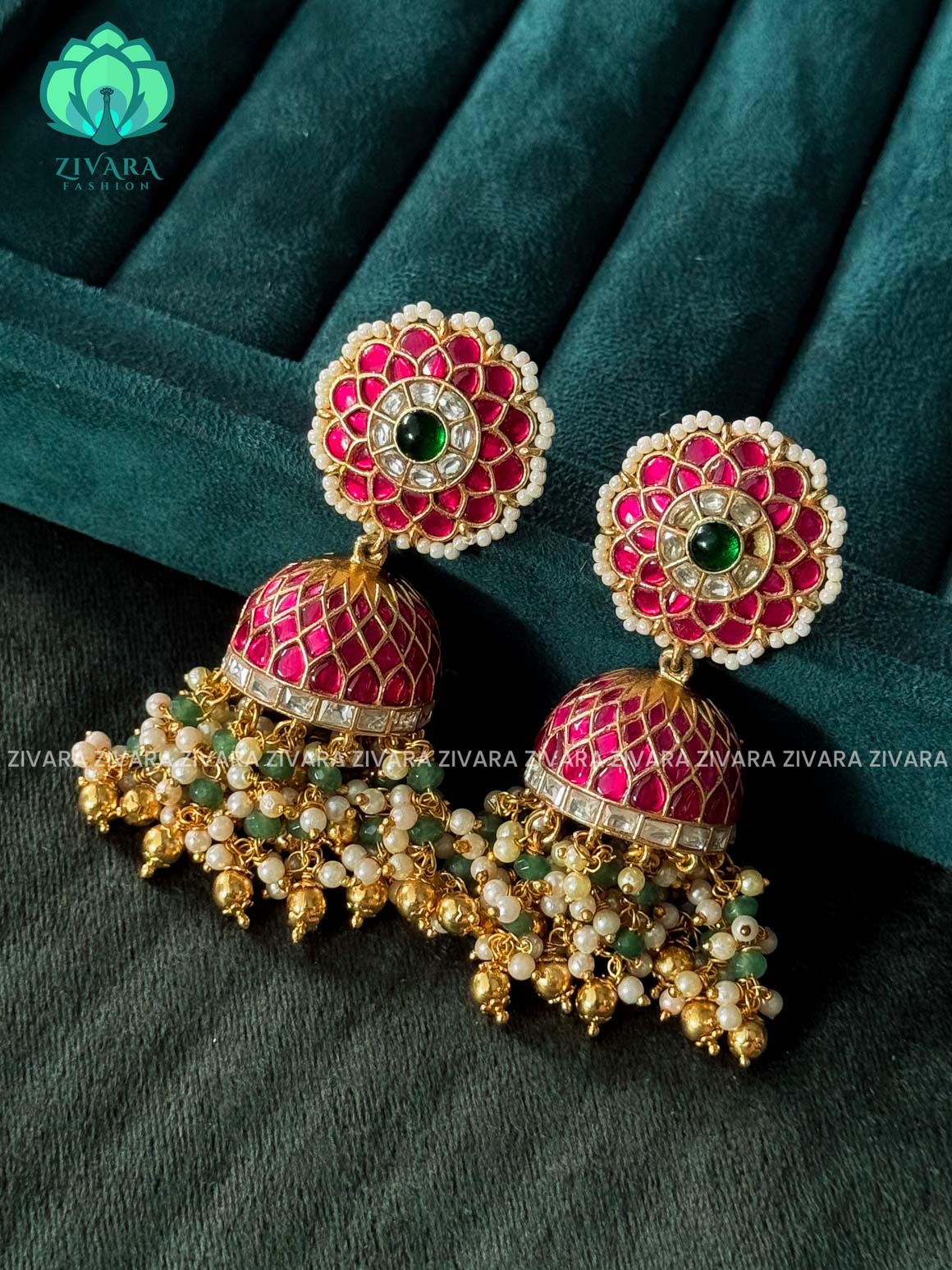 DIYA- EXUBERANT JADAU JHUMKAS - TRADITIONAL PREMIUM MATTE  polish JHUMKA- latest jewellery collection- zivara fashion