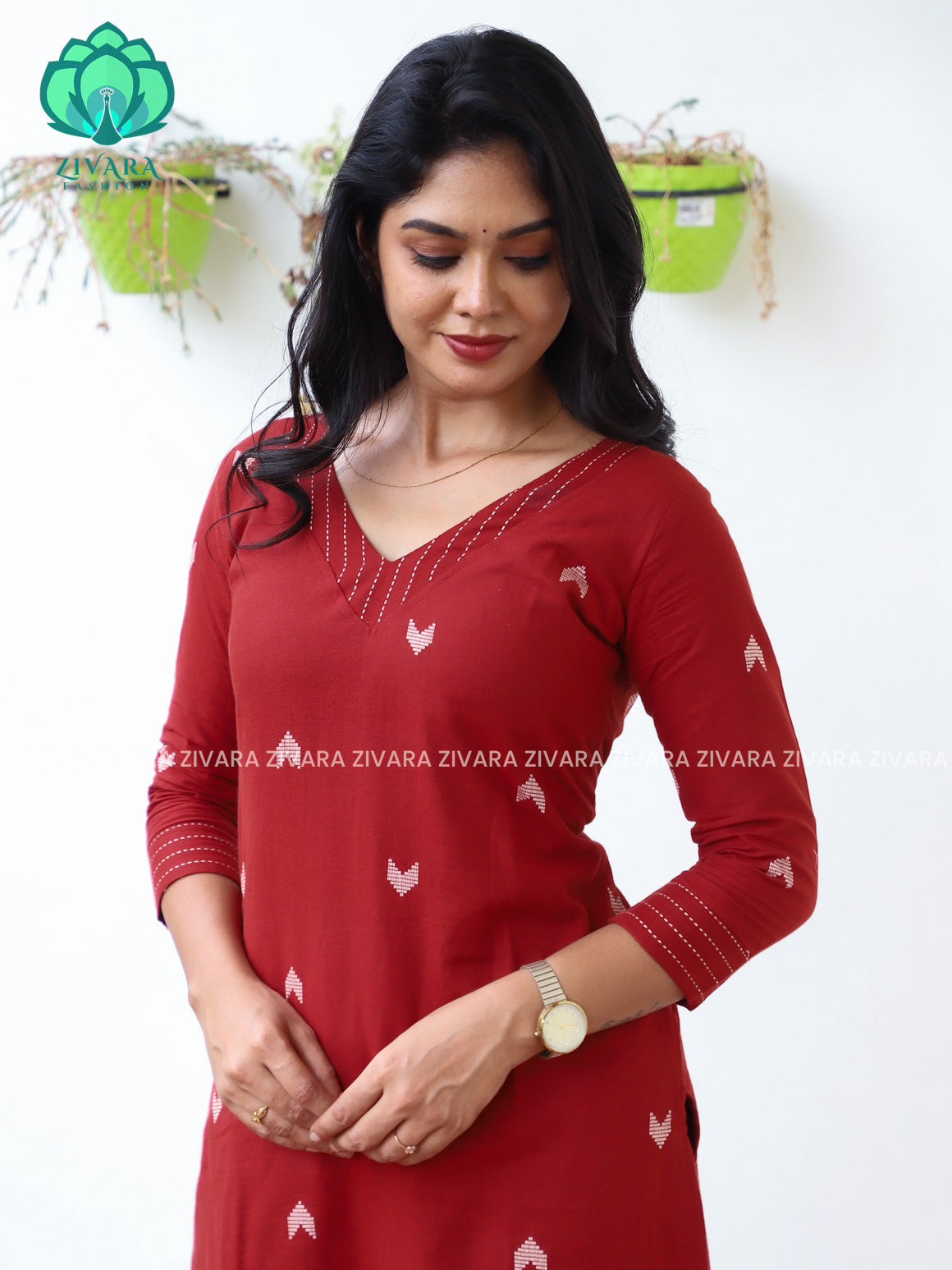 REDDISH BROWN  - Mona-  pure handloom cotton pre-washed Full length straight cut coord sets for women- Label Zivara