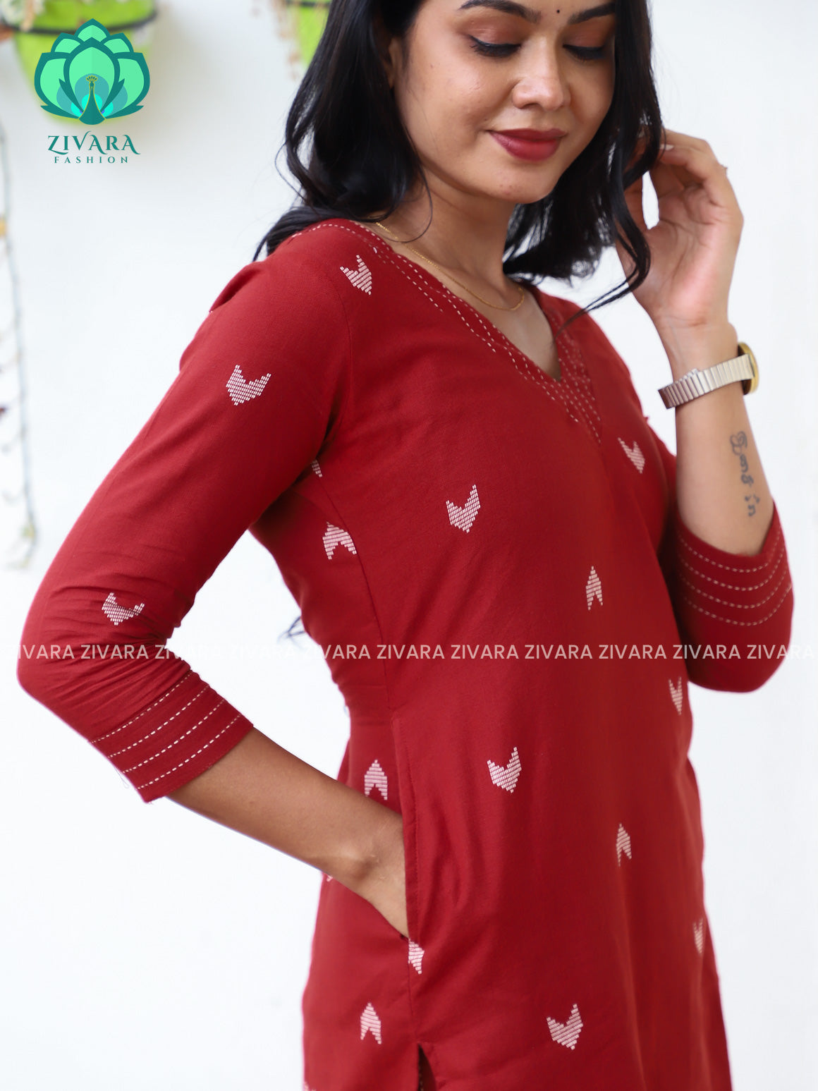 REDDISH BROWN  - Mona-  pure handloom cotton pre-washed Full length straight cut coord sets for women- Label Zivara