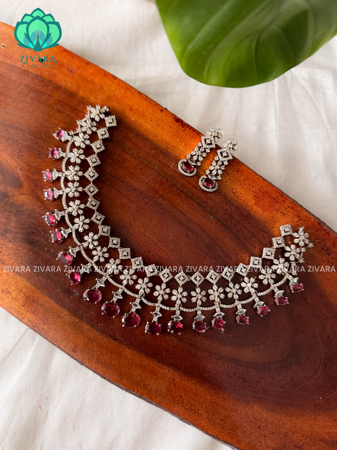 RUBY BRIDAL AD HASLI NECKLACE - SUBTLE GOLD FINISH- Traditional south indian premium neckwear with earrings- Zivara Fashion- latest jewellery design