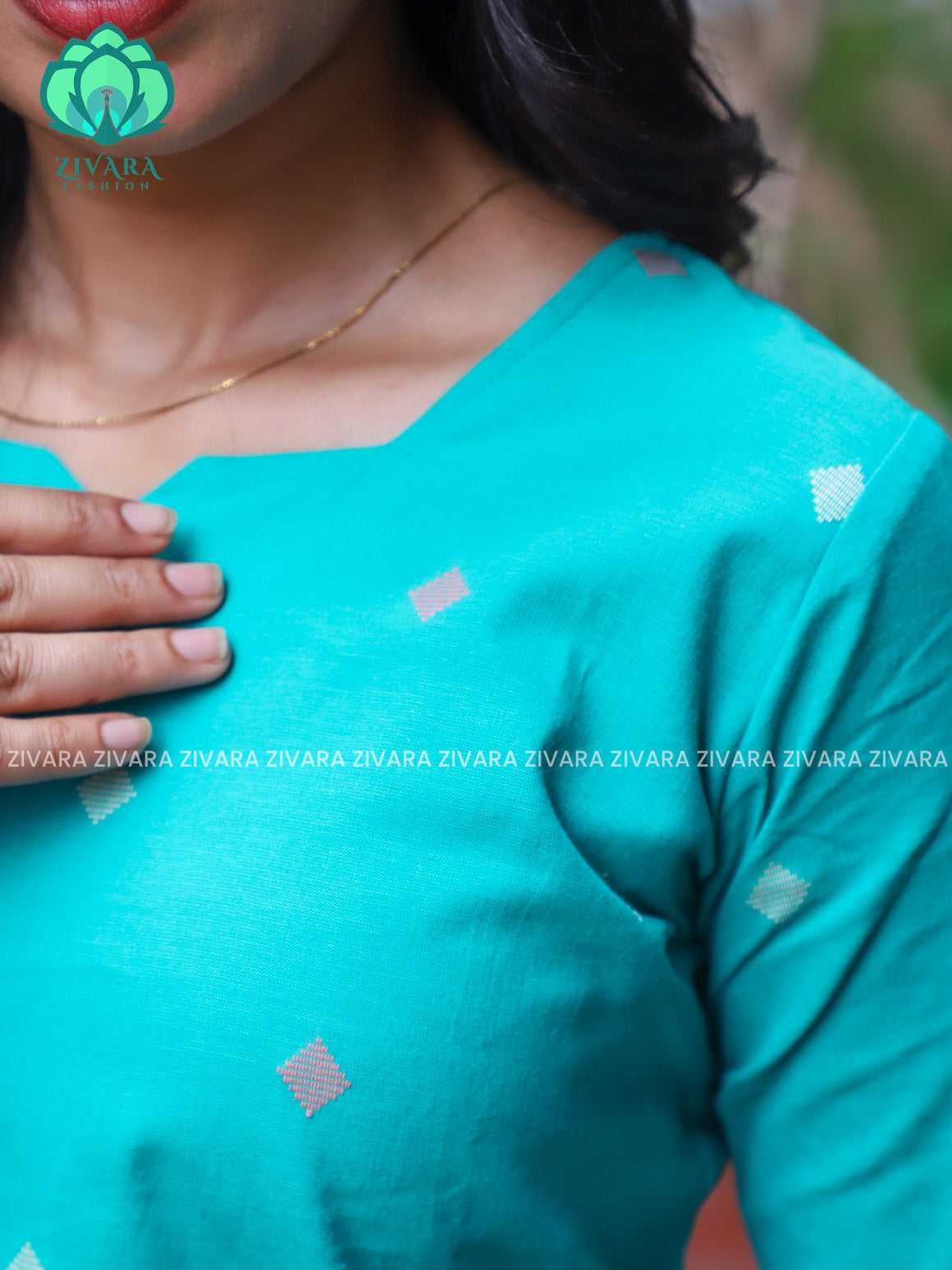 GREENISH BLUE  - Mona-  pure handloom cotton pre-washed Full length straight cut coord sets for women- Label Zivara