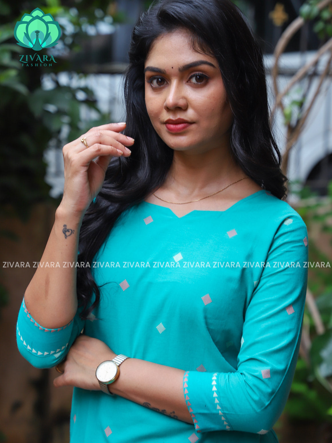 GREENISH BLUE  - Mona-  pure handloom cotton pre-washed Full length straight cut coord sets for women- Label Zivara