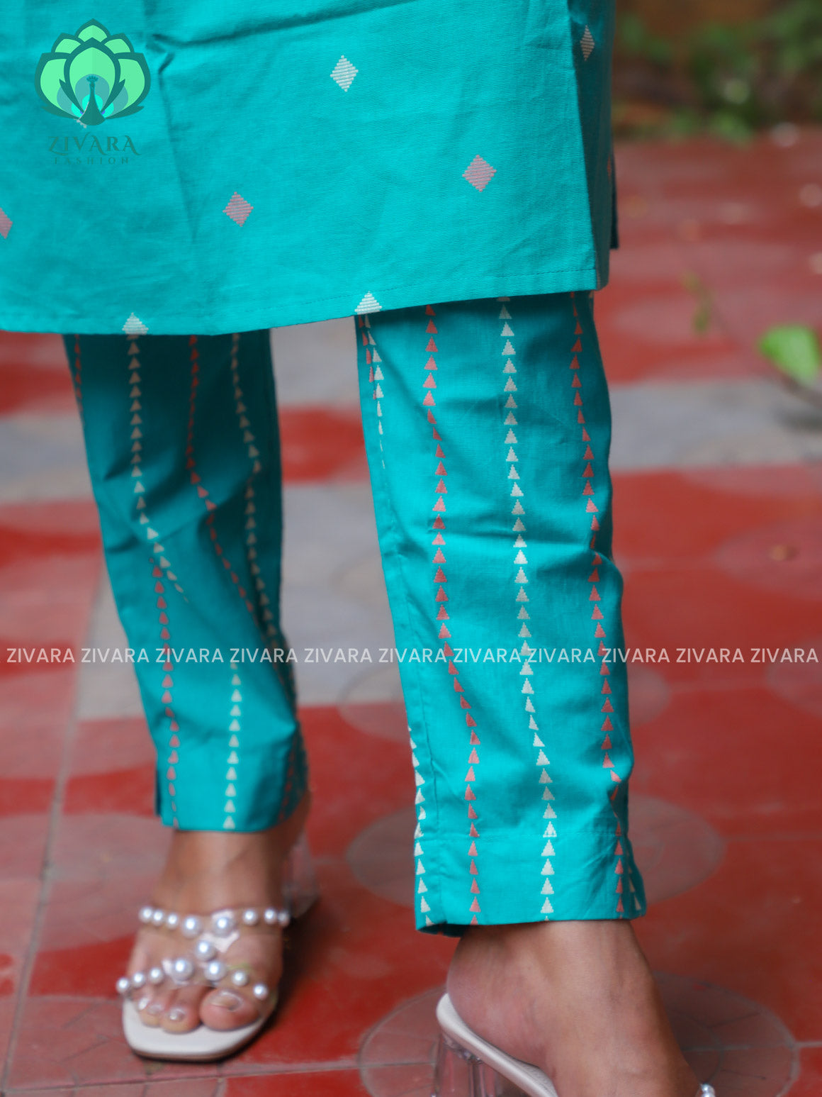 GREENISH BLUE  - Mona-  pure handloom cotton pre-washed Full length straight cut coord sets for women- Label Zivara