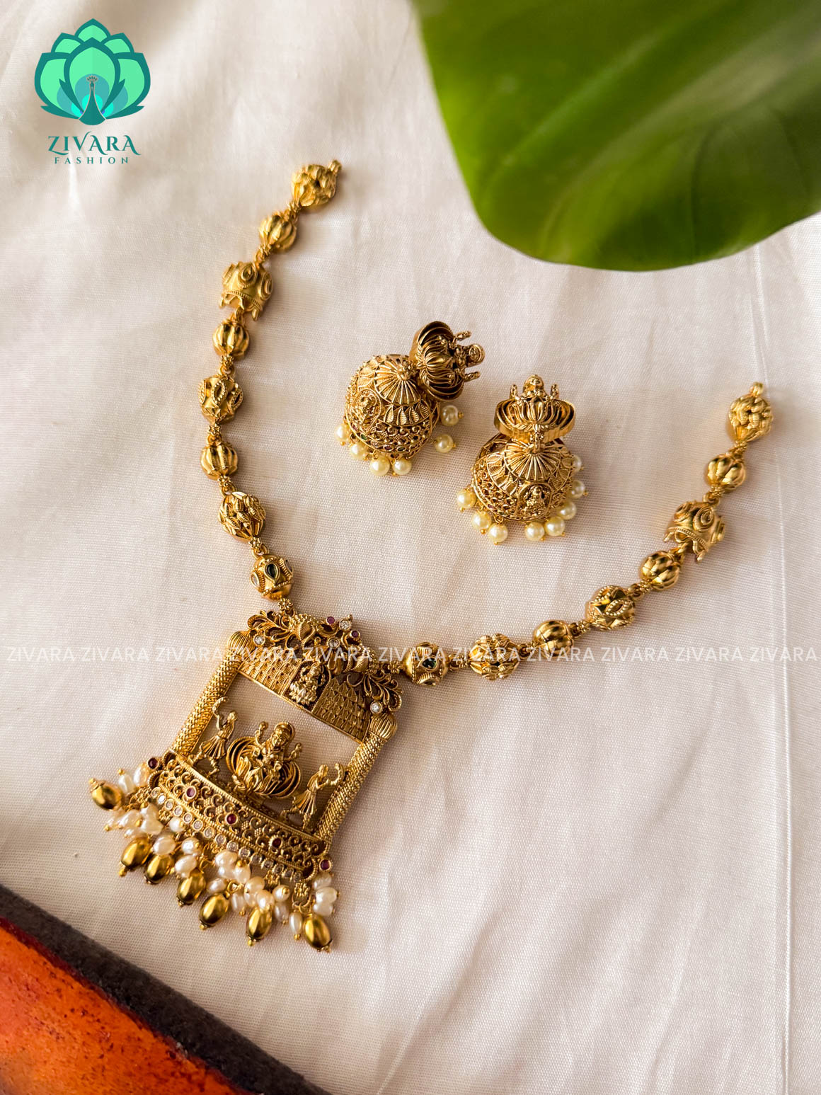 Nakshi Bridal temple -Traditional south indian premium neckwear with earrings- Zivara Fashion- latest jewellery design.