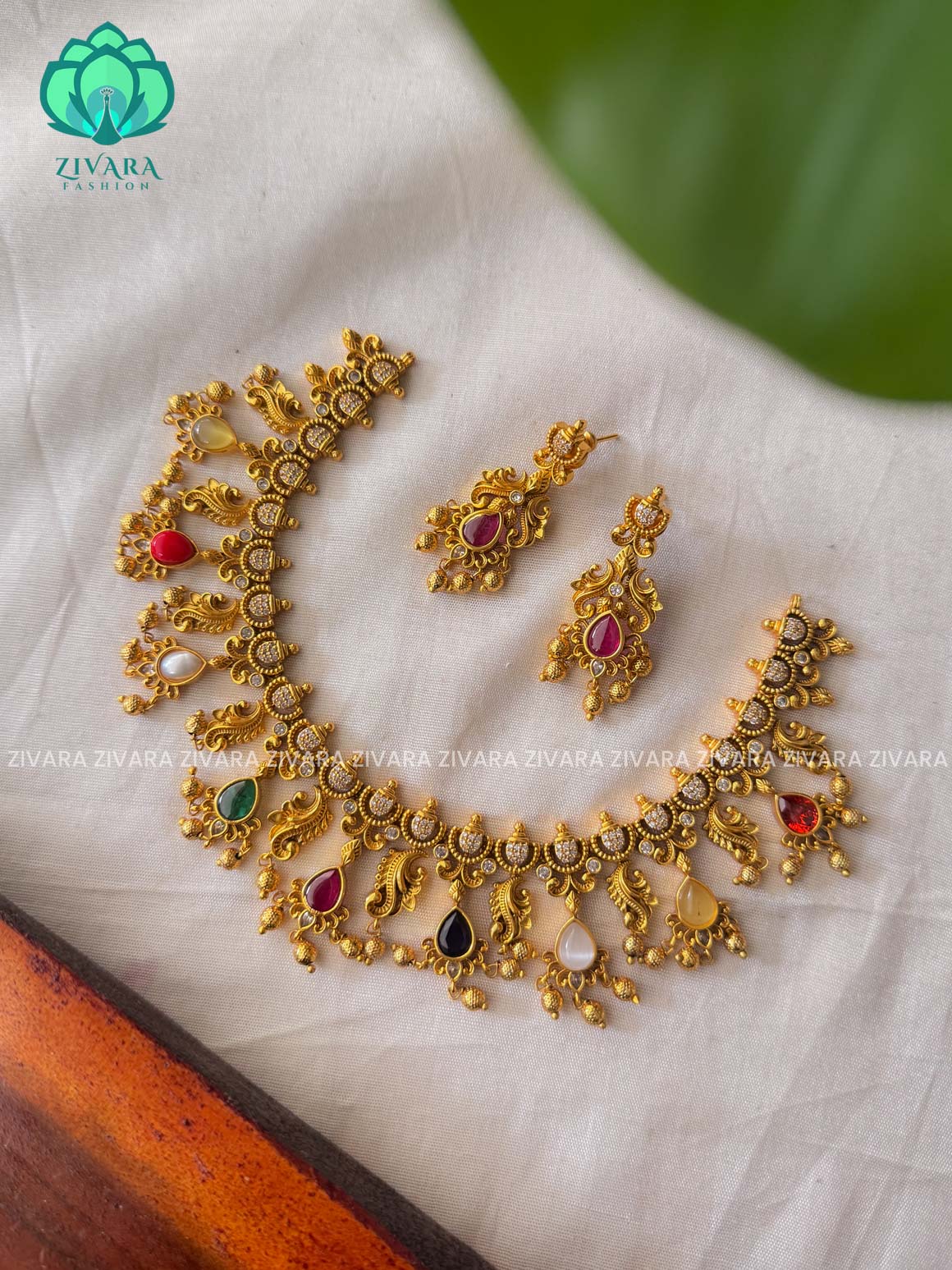 BRIDAL MULTICOLOUR TEAR HANGING   -Traditional south indian premium neckwear with earrings- Zivara Fashion- latest jewellery design.