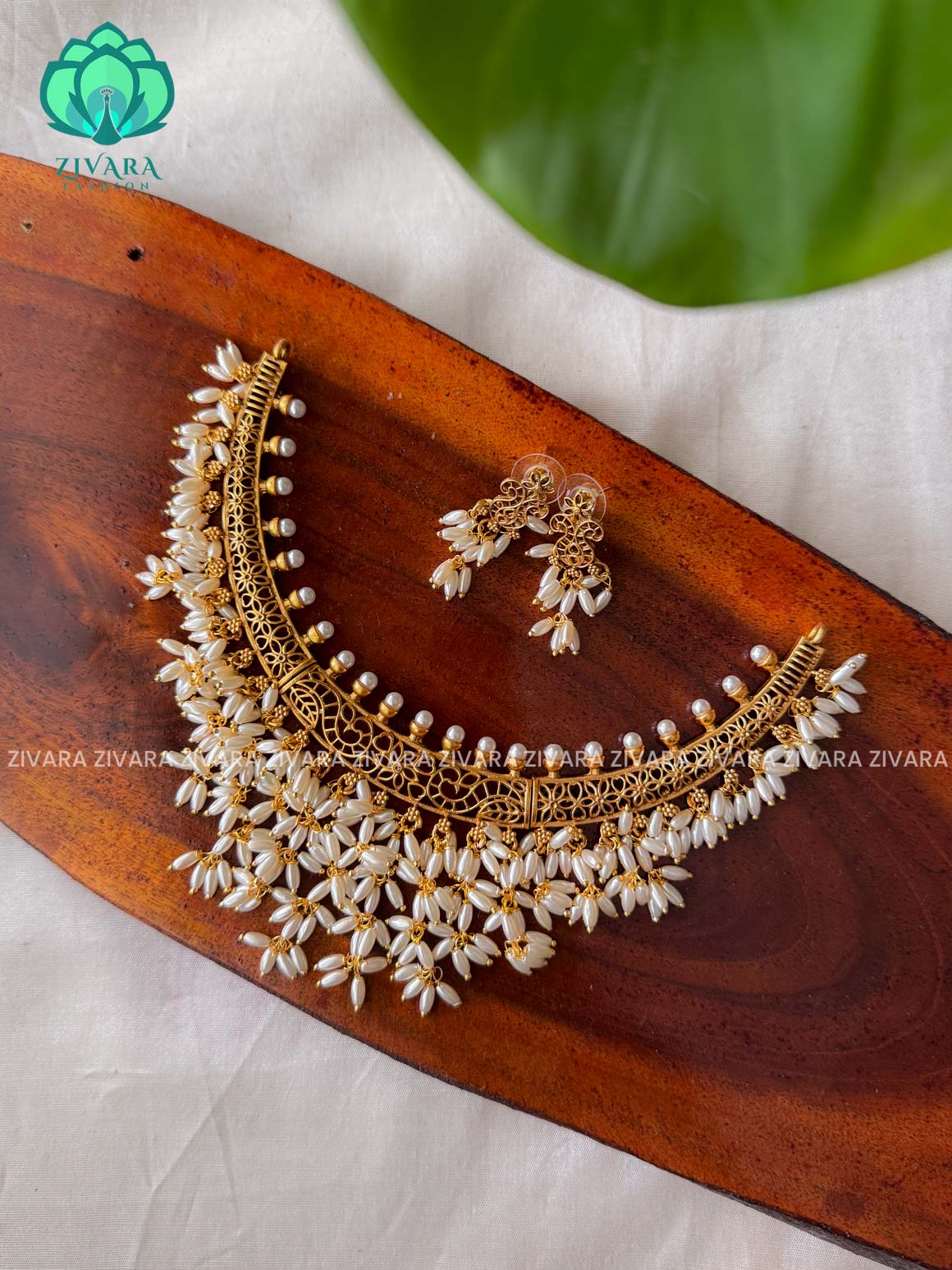 HOTSELLING PEARL GUTTAPUSALU HASLI -Traditional south indian premium neckwear with earrings- Zivara Fashion- latest jewellery design