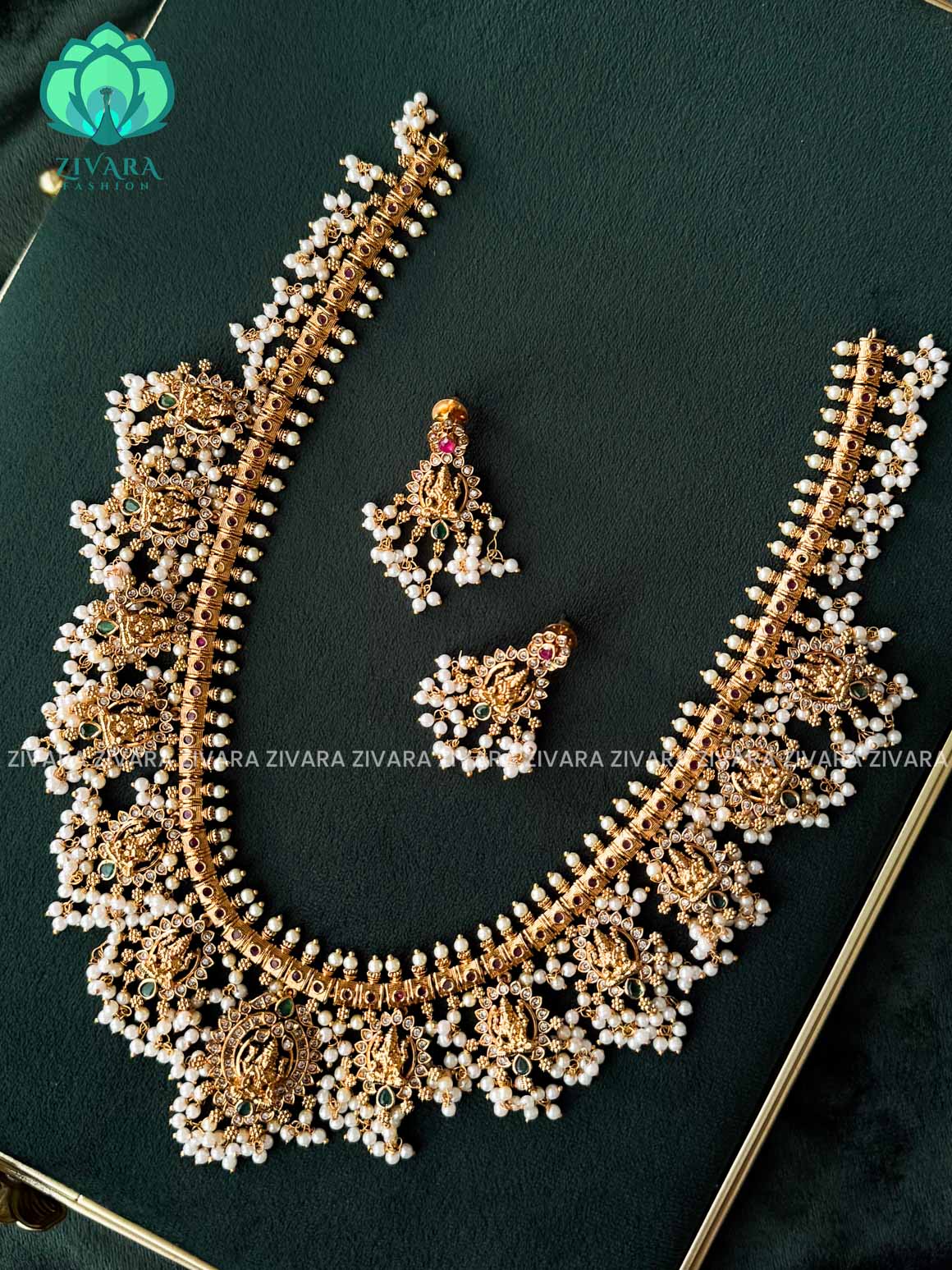 Temple GUTTAPUSALU WITH  HANGINGS - Traditional PREMIUM MATTE polish MIDCHEST haaram/neckwear - Zivara Fashion