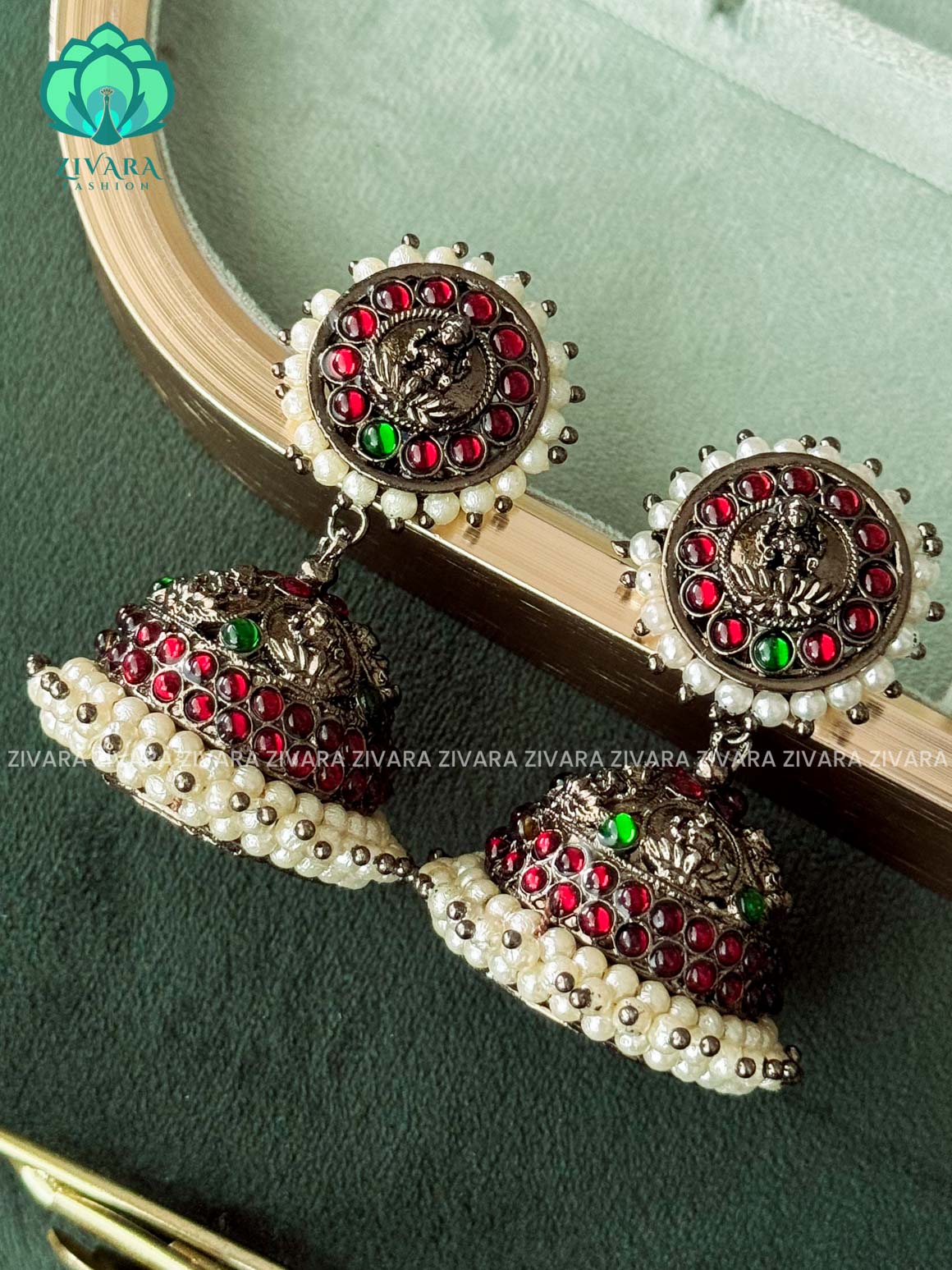 RED AND GREEN  - TRADITIONAL BLACK KEMP JHUMKA - latest kemp dance jewellery collection
