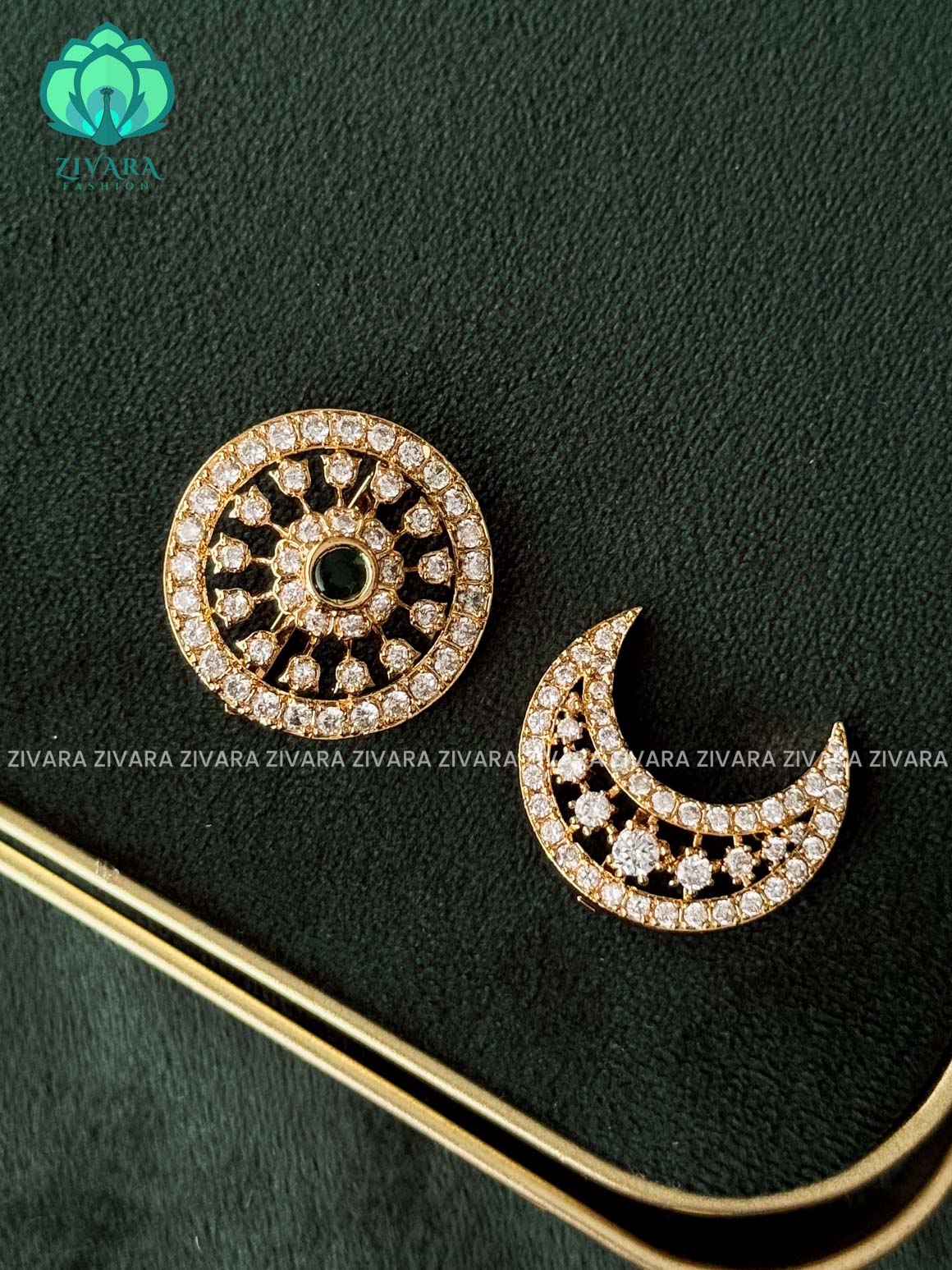 WHITE GREEN - SUN MOON - SURYA CHANDRA - TRADITIONAL(2 INCHES) KUNDAN  HAIR ACCESSORIES- ZIVARA FASHION