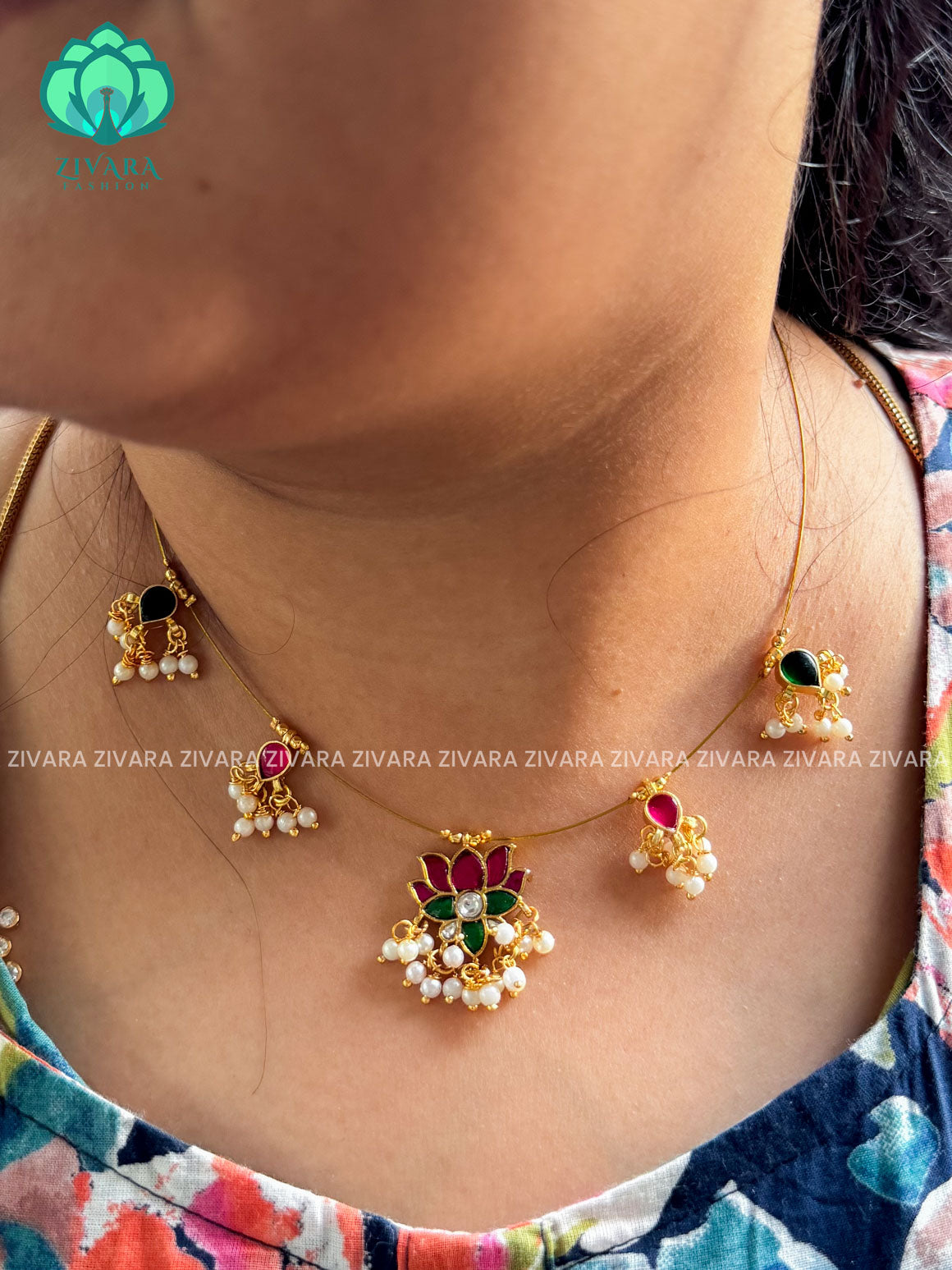 Lotus jadau   TAMARA INVISIBLE MINIMAL ELEGANT HANDMADE NECKLACE WITH BRILLIANT FINISH MOTIFS- ZIVARA FASHION