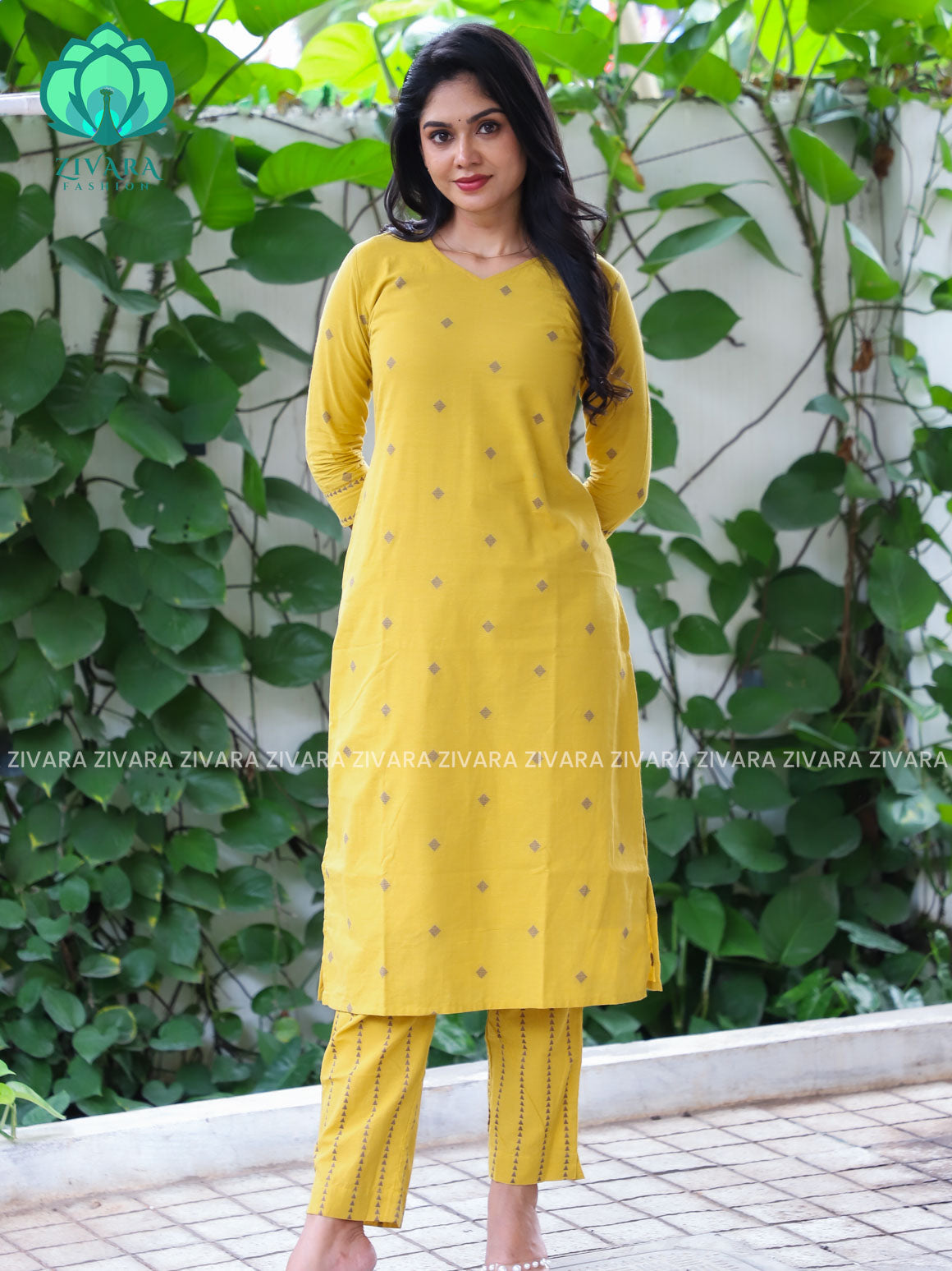 SUBTLE MUSTARD YELLOW - Mona-  pure handloom cotton pre-washed Full length straight cut coord sets for women- Label Zivara