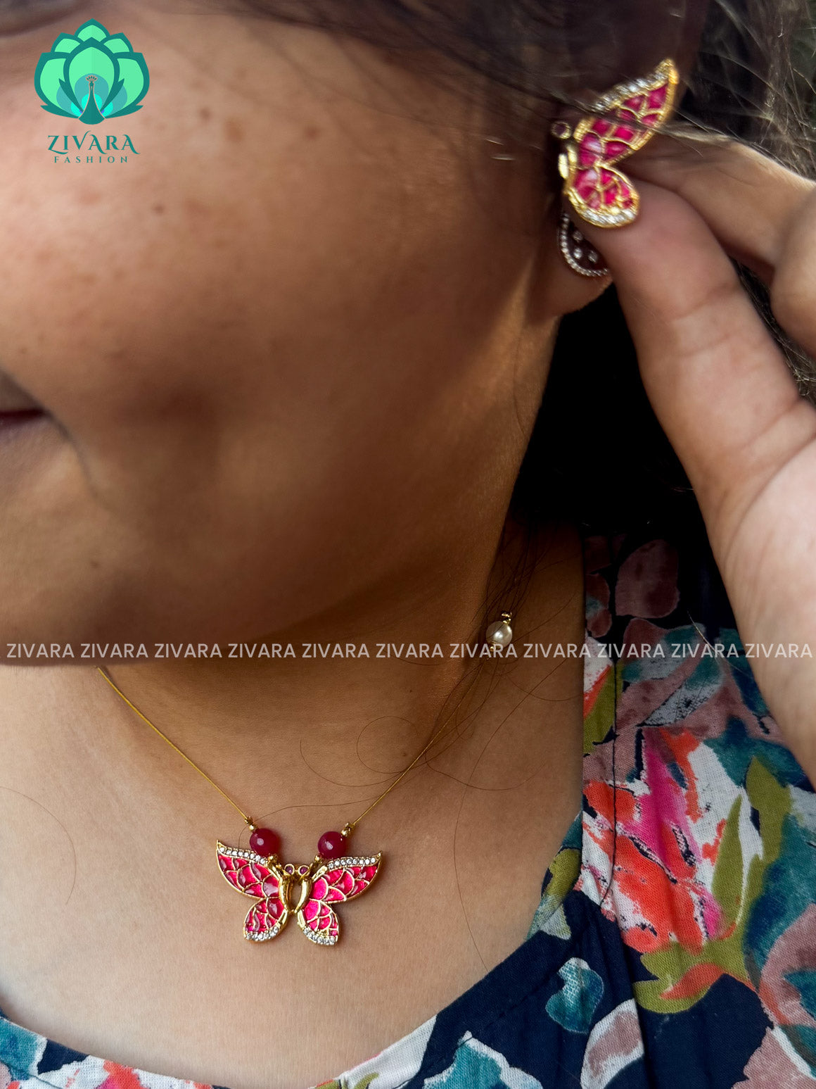 Cute butterfly pendant INVISIBLE TAMARA MINIMAL ELEGANT HANDMADE NECKLACE WITH BRILLIANT FINISH MOTIFS- ZIVARA FASHION