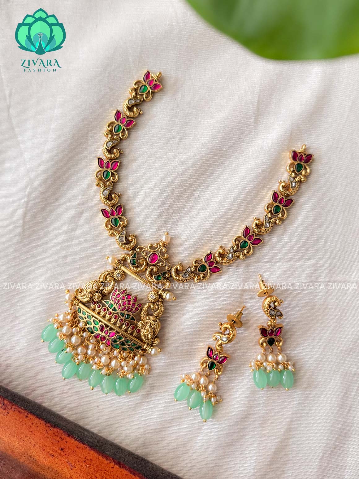 EXUBERANT BRIDAL LOTUS JADAU KUNDAN -Traditional south indian premium neckwear with earrings- Zivara Fashion- latest jewellery design.