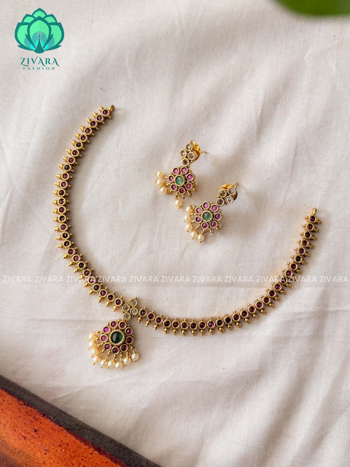 Ruby and green - Hot Selling attigai necklace  -Traditional south indian premium neckwear with earrings- Zivara Fashion- latest jewellery design.