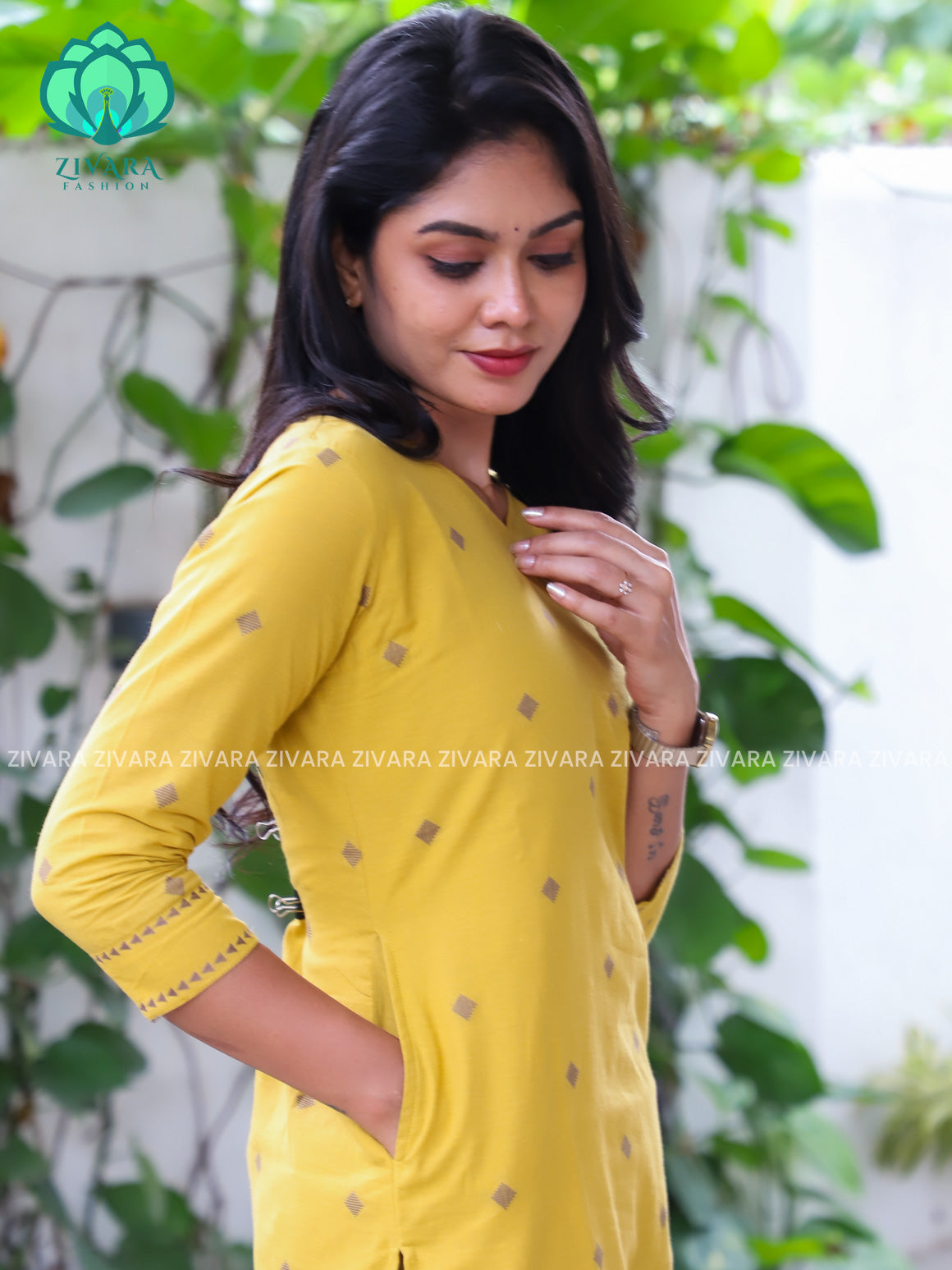 SUBTLE MUSTARD YELLOW - Mona-  pure handloom cotton pre-washed Full length straight cut coord sets for women- Label Zivara