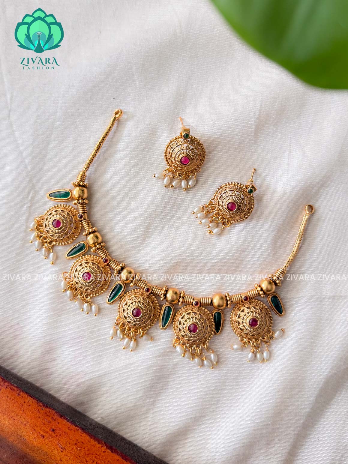 THALI BITS -Traditional south indian NORMAL MATTE neckwear with earrings- Zivara Fashion- latest jewellery design