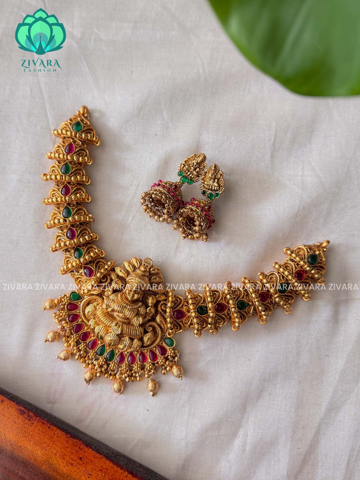 HEAVY TEMPLE NECKWEAR  -Traditional south indian NORMAL MATTE PALLAKAD neckwear with earrings- Zivara Fashion- latest jewellery design